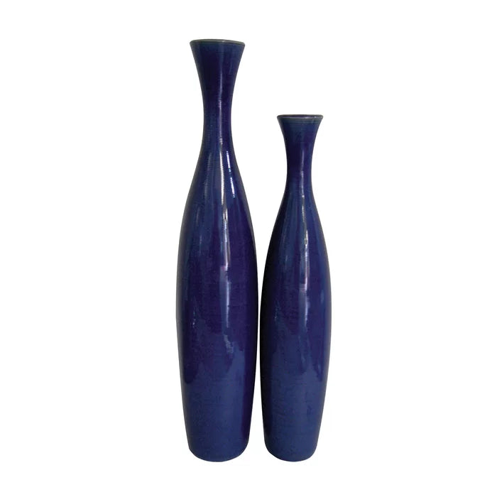 2 Piece Sarris Blue Ceramic Table Vase Set