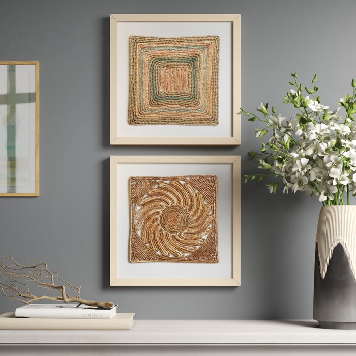 2 Piece Square Shadow Boxes with Rope Abstract Wall Décor Set #AD266