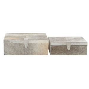 2 Piece Wood and Leather Hide Box Set