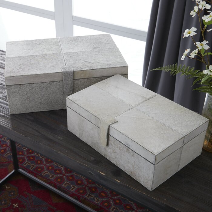 2 Piece Wood and Leather Hide Box Set