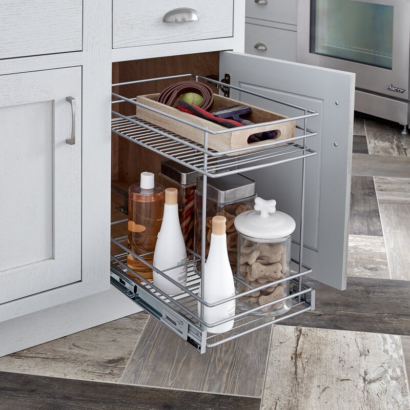 Silver/Gray 2 Tier Kitchen Cabinet Pull Out Drawer 7213