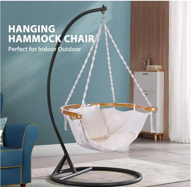 3.4 ft. Hanging Hammock Chair with Armrest and Cushion in White 7488RR