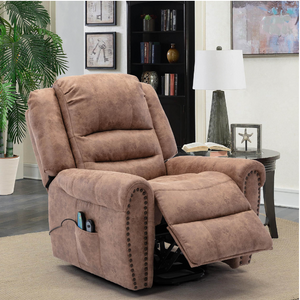 36.4 in. Brown Reclining Heated Massage Chair with Round Arms