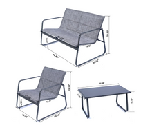 Load image into Gallery viewer, Gray 4-Piece Metal Patio Conversation Set with Gray Breathable Textilence Seating MRM4177
