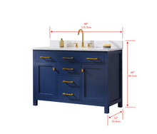 Load image into Gallery viewer, Jasper 48 in. W x 22 in. D Bath Vanity in Navy Blue with Engineered Stone Vanity in Carrara White with White Basin MRM3898
