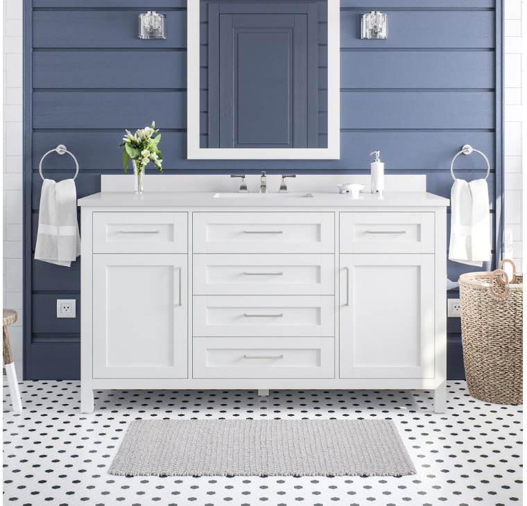 Tahoe II 60 in. W Bath Vanity in White with Cultured Marble Vanity Top in White with White Basin and Power Bar 7032RR-OB