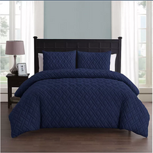 Load image into Gallery viewer, VCNY Home Lattice Embossed 3-Piece Queen Duvet Cover Set in Navy 1373CDR
