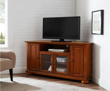 Load image into Gallery viewer, Alexandria 48 in. Cherry Wood Corner TV Stand Fits TVs Up to 52 in. with Storage Doors
