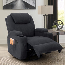 Load image into Gallery viewer, Walnew Swivel Recliner Chair Massage Recliner with Heating Function Recliner for Living Room Sofa Seat with Huge Headrest and Thick Armrest, Dark Gray Fabric
