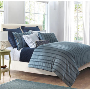 3 Pc Harper Stripe Duvet Set, Super Queen Blue, EC1147