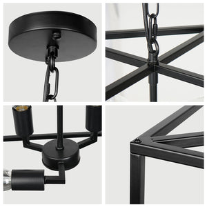 3-light Black Metal Farmhouse Square/Rectangle Pendant Light ( 11''x 12.6'' )