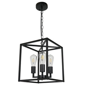 3-light Black Metal Farmhouse Square/Rectangle Pendant Light ( 11''x 12.6'' )