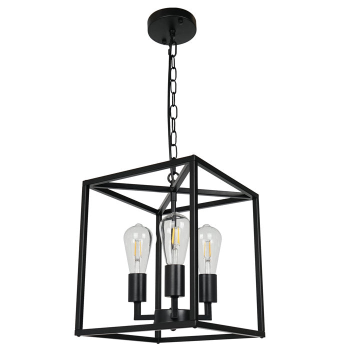 3-light Black Metal Farmhouse Square/Rectangle Pendant Light ( 11''x 12.6'' )