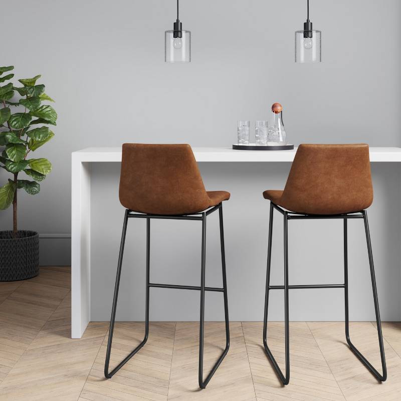 Faux Leather Bar Stool in Caramel Brown #9615