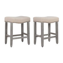 Load image into Gallery viewer, 24&quot; Inch Upholstered Saddle Seat Bar Stool (Set of 2), Antique Gray/Beige
