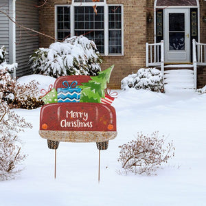 32"H Rusty Metal Christmas Truck Yard Stake or Standing Decor or Wall Decor