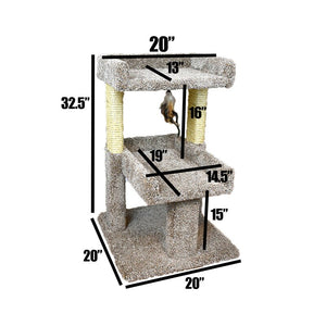 32" Carpeted Solid Wood Cat Tree 7584RR