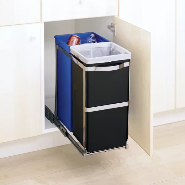 35 Liter / 9.3 Gallon Under Counter Kitchen Cabinet Pull-Out Recycling Bin and Trash Can