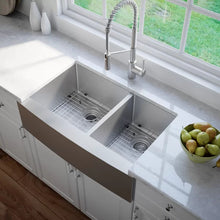 Load image into Gallery viewer, 36&quot; L x 21&quot; W Double Basin Farmhouse Kitchen Sink with Basket Strainer
