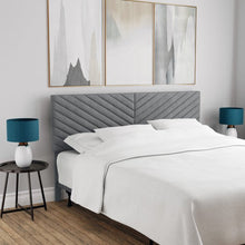 Load image into Gallery viewer, Hillsdale Furniture Crestwood Upholstered Chevron Pleated King Headboard with USB Ports and Bed Frame, Gray
