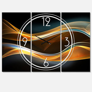 3D Gold Waves in Black - Modern wall clock