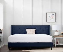 Load image into Gallery viewer, Isabelle Upholstered Navy King Wingback Diamond Tufted Platform Bed
