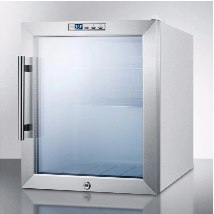 Summit 17 Inch Wide 1.7 Cu. Ft. Commercial Compact Refrigerator with Stainless Steel Trimmed Glass Door 1276AH