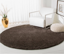 Load image into Gallery viewer, August Shag Brown 9 ft. x 9 ft. Round Solid Area Rug
