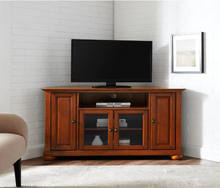 Load image into Gallery viewer, Alexandria 48 in. Cherry Wood Corner TV Stand Fits TVs Up to 52 in. with Storage Doors
