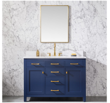 Load image into Gallery viewer, Jasper 48 in. W x 22 in. D Bath Vanity in Navy Blue with Engineered Stone Vanity in Carrara White with White Basin MRM3898

