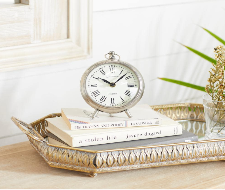 Silver Stainless Steel Contemporary Analog Tabletop Clock