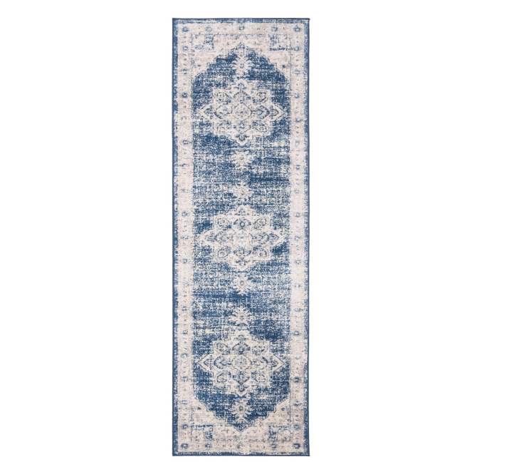 Brentwood Ivory/Navy 2 ft. x 8 ft. Floral Medallion Border Runner Rug