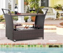 Load image into Gallery viewer, Rectangle Wicker Height 36 in. Outdoor Bistro Bar Serving Cart with wheels Table

