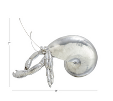 Load image into Gallery viewer, Coastal Silver Polystone Hermit Crab Sculpture, 7&quot; x 11&quot; x 9&quot;
