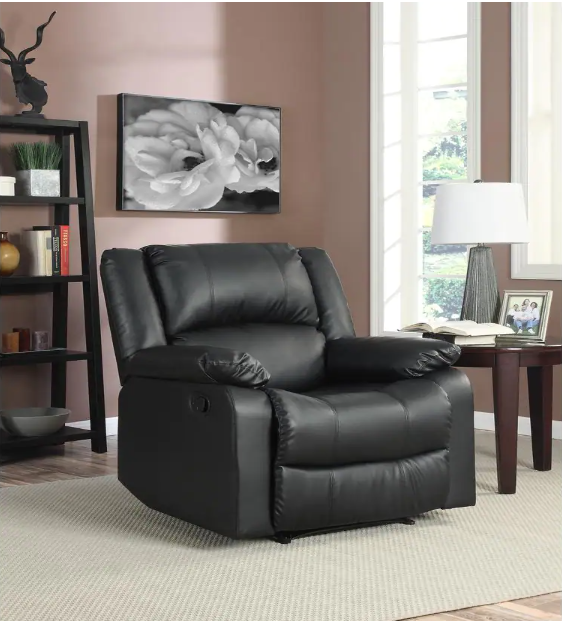 Preston 38 in. Width Big and Tall Black Faux Leather 1 Position Recliner