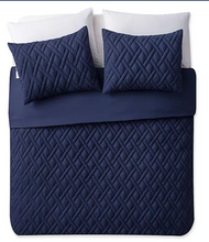 Load image into Gallery viewer, VCNY Home Lattice Embossed 3-Piece Queen Duvet Cover Set in Navy 1373CDR
