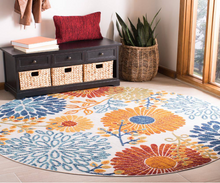 Load image into Gallery viewer, Cabana Cream/Red 8 ft. x 8 ft. Floral Leaf Indoor/Outdoor Round Area Rug
