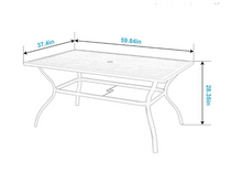 Load image into Gallery viewer, Black Rectangle Metal Patio Outdoor Dining Table with 1.57 in. Umbrella Hole and Wood-Look Tabletop
