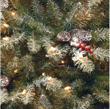 Load image into Gallery viewer, 7 ft. Dunhill Fir Hinged Tree with Snow, Red Berries, Cones and Clear Lights
