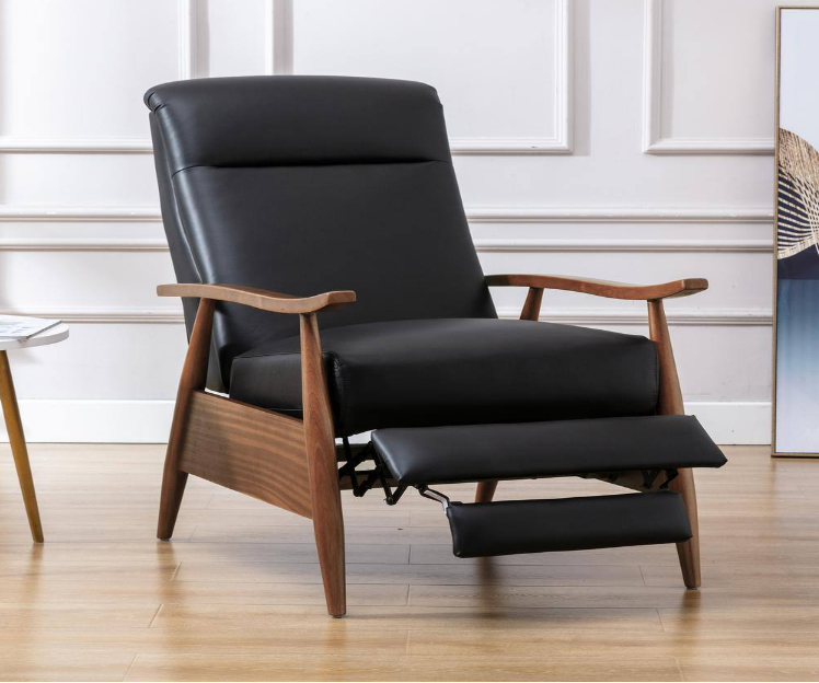 Black Fairview Leather Wood Arm Push Back Recliner