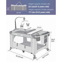 Load image into Gallery viewer, 3 In 1 Nursery Center Includes Bedside Crib, Pack and Play, Diaper Changer, Diaper Organizer, Swivel Mobile, Baby Bassinet
