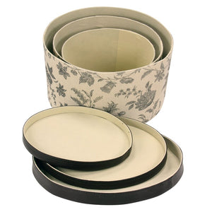 3 Piece Beige Hat Box Set with Faux Leather Lids
