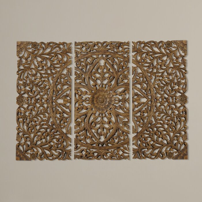3 Piece Brown Wood Wall Decor Set (97MM)