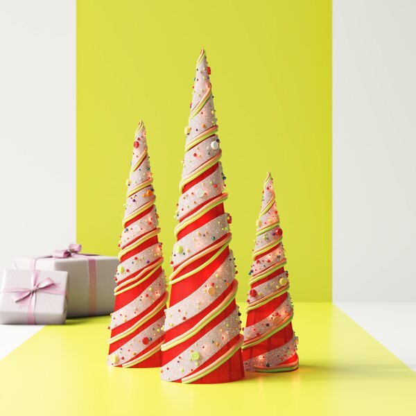 3 Piece Cone Christmas Decoration Lighted Display Set  3314RR