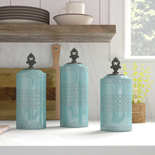 Load image into Gallery viewer, Blue 3 Piece Cylinder Kitchen Canister Set 8002
