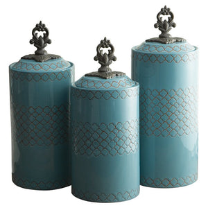 Blue 3 Piece Cylinder Kitchen Canister Set 8002