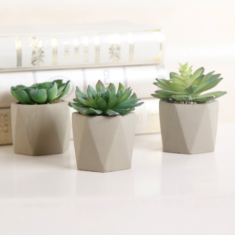 3 Piece Faux Cement Geo Agave Plant in Planter Set 3340AH/GL