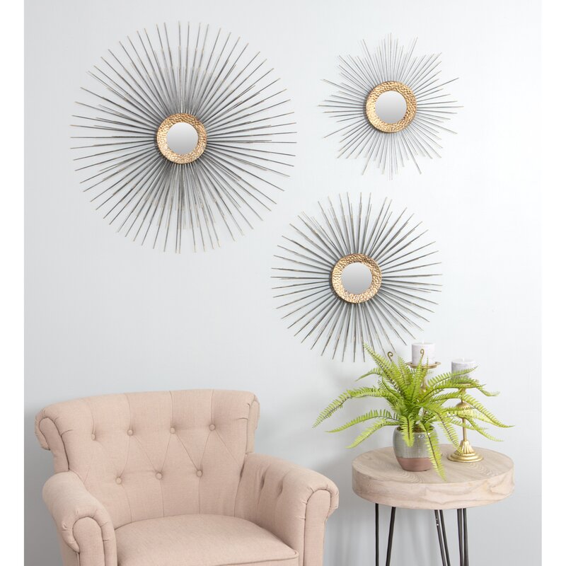 3 Piece Finola Mid Century Wall Glam Mirror Set 576AH