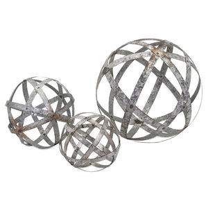 3 Piece Galvanized Sphere Silver Sculpture Set(2181RR)
