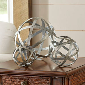 3 Piece Galvanized Sphere Silver Sculpture Set(2181RR)